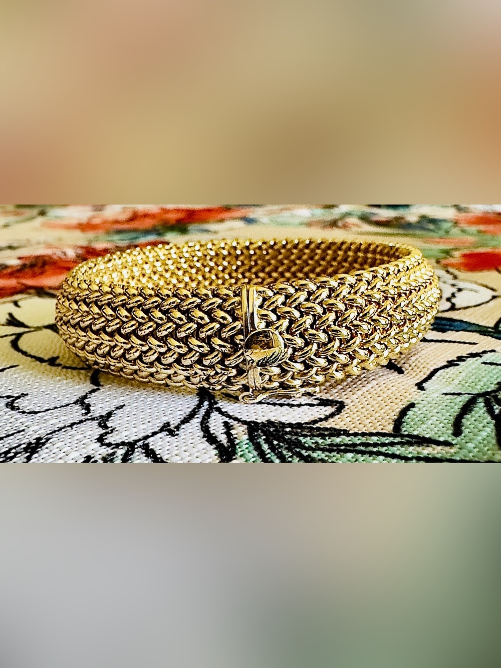 1960’s 14k Yellow Gold Woven Mesh Link Bracelet Wide Thick 37g 7” Patent Clasp